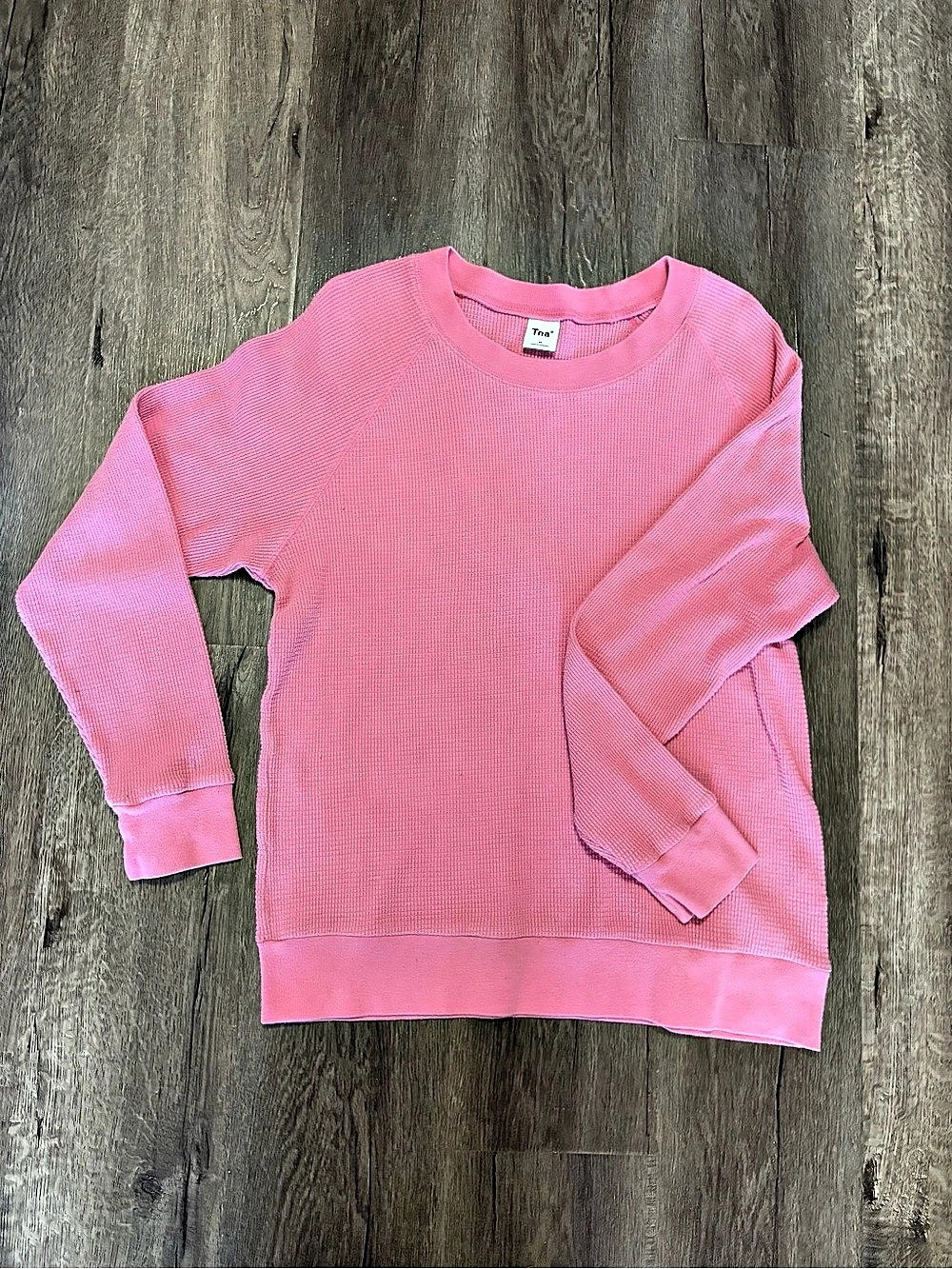 Tna Waffle Crew Boxy Longsleeve Pink Crewneck Sweater